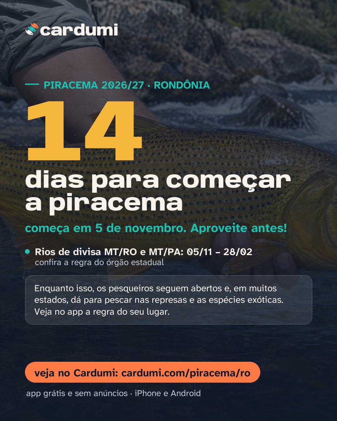 Cartão da piracema em Rondônia