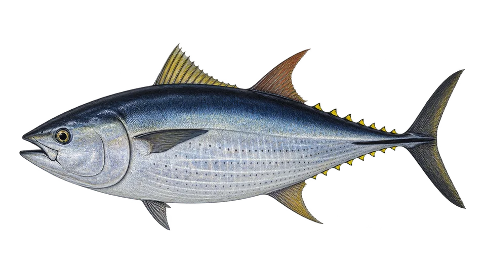 Scientific illustration of Atlantic bluefin tuna