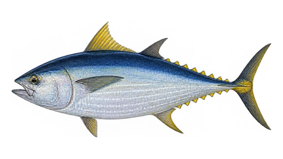 Ilustración científica de Aleta azul del sur