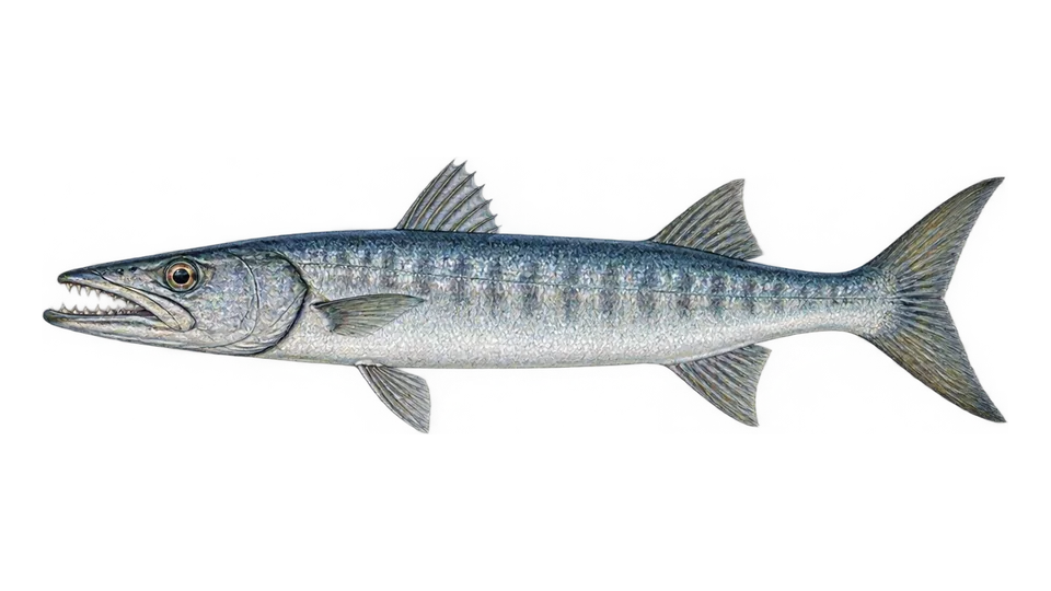 Ilustración científica de Barracuda plateada