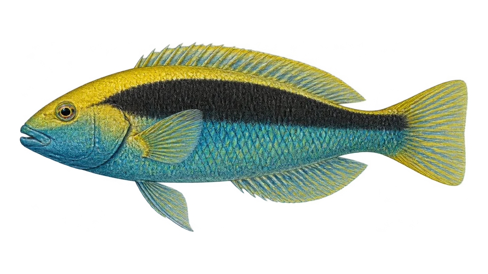 Scientific illustration of Yellowcheek wrasse