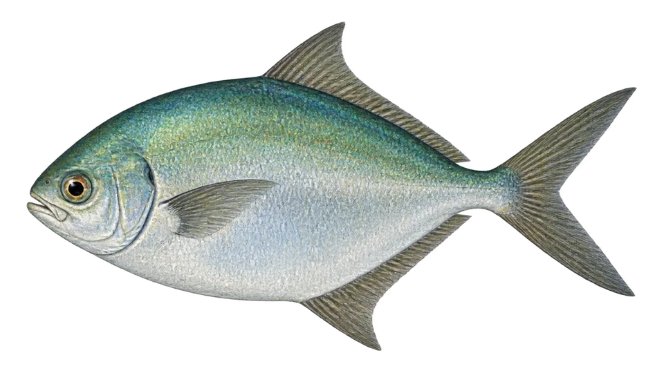 Ilustración científica de Palometa plateada