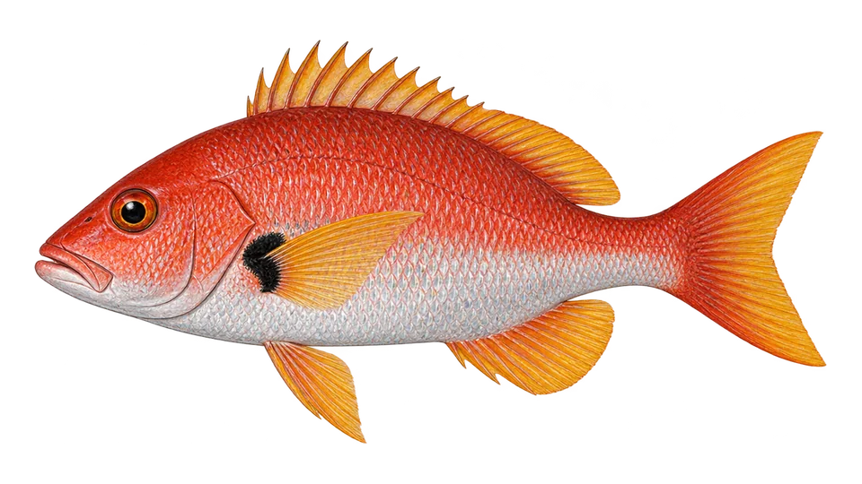 Ilustración científica de Pargo sesí