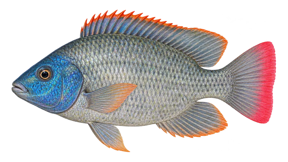 Ilustración científica de Tilapia azul