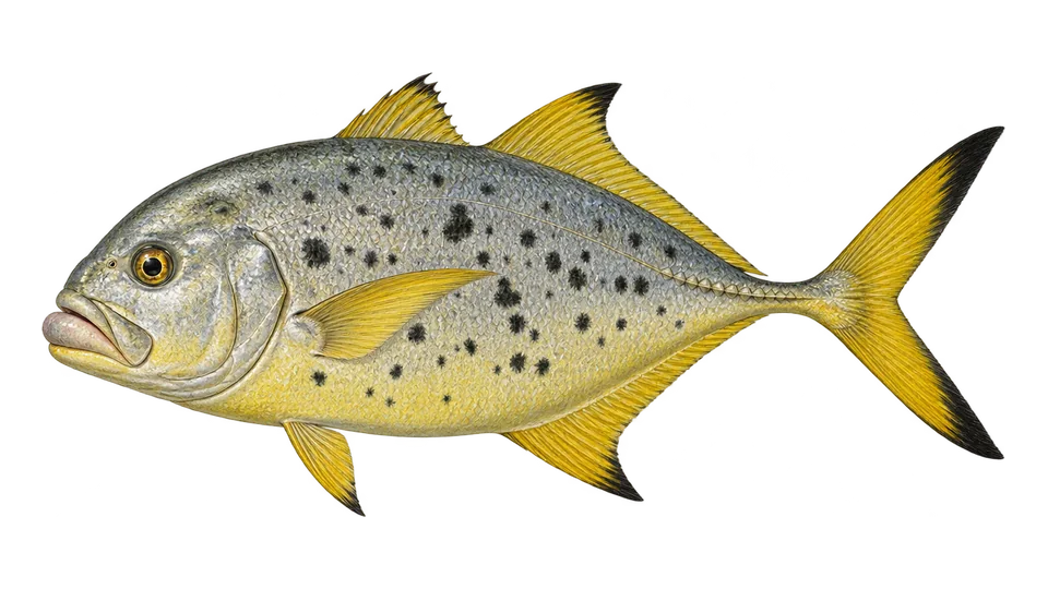 Scientific illustration of Golden trevally